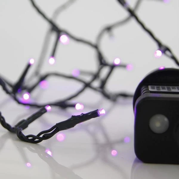 Χριστουγεννιάτικα λαμπάκια LED 100 Μωβ 3mm με Προγράμματα Σειρά  Πράσινο Καλώδιο ΙΡ44 600-11504 EUROLAMP
