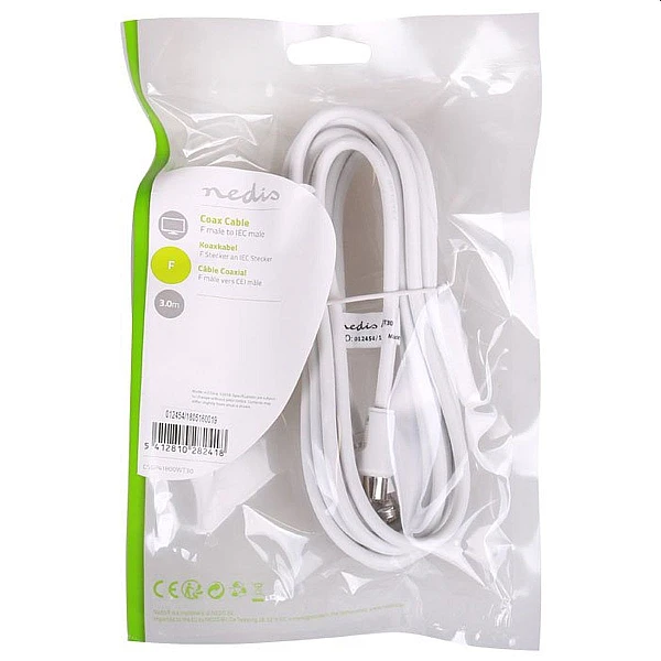 Έτοιμο καλώδιο Coaxial F αρσενικό -RF αρσενικό CSGP41800WT30 Satellite 3.0m Nedis
