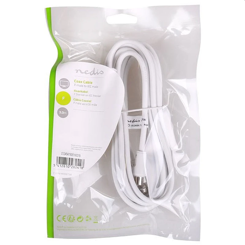 Έτοιμο καλώδιο Coaxial F αρσενικό -RF αρσενικό CSGP41800WT30 Satellite 3.0m Nedis Έτοιμο καλώδιο Coaxial F αρσενικό -RF αρσενικό CSGP41800WT30 Satellite 3.0m Nedis