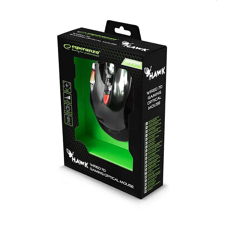 Ενσύρματο GAMING Φωτιζόμενο Ποντίκι HAWK MX401 7D μαύρο/κόκκινο EGM401KR Esperanza Ενσύρματο GAMING Φωτιζόμενο Ποντίκι HAWK MX401 7D μαύρο/κόκκινο EGM401KR Esperanza