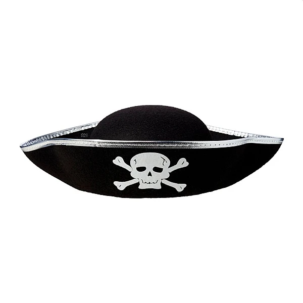 Αποκριάτικο-Halloween Καπέλο Πειρατή Τσόχα με ασημί φινίρισμα 19 εκ. OEM