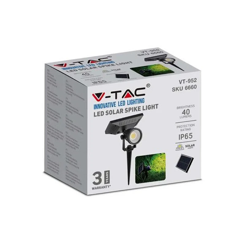 Ηλιακό φωτιστικό κήπου καρφί LED 2W IP65 φυσικό λευκό 4000K με μαύρο σώμα VT-950 V-TAC 6661 Ηλιακό φωτιστικό κήπου καρφί LED 2W IP65 φυσικό λευκό 4000K με μαύρο σώμα VT-950 V-TAC 6661