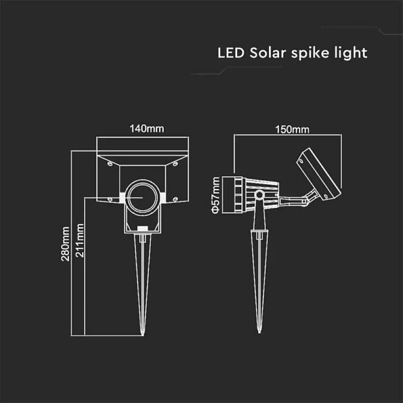 Ηλιακό φωτιστικό κήπου καρφί LED 2W IP65 Ψυχρό λευκό 6400K με μαύρο σώμα VT-950 V-TAC 6662 Ηλιακό φωτιστικό κήπου καρφί LED 2W IP65 Ψυχρό λευκό 6400K με μαύρο σώμα VT-950 V-TAC 6662