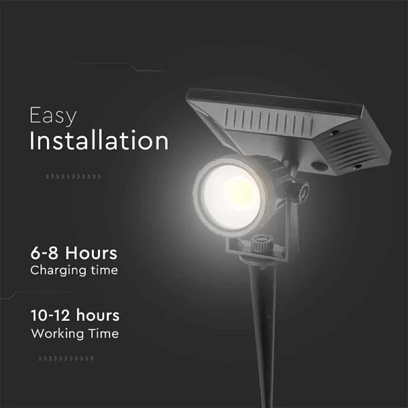 Ηλιακό φωτιστικό κήπου καρφί LED 2W IP65 φυσικό λευκό 4000K με μαύρο σώμα VT-950 V-TAC 6661 Ηλιακό φωτιστικό κήπου καρφί LED 2W IP65 φυσικό λευκό 4000K με μαύρο σώμα VT-950 V-TAC 6661