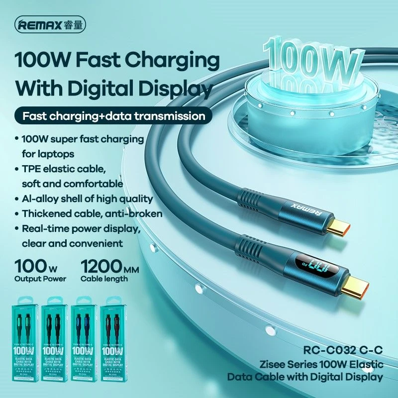 Remax RC-C032 Zisee USB 2.0 Cable USB-C male - USB-C male Καλώδιο σιλικόνης με οθόνη Κόκκινο 1.2m Remax RC-C032 Zisee USB 2.0 Cable USB-C male - USB-C male Καλώδιο σιλικόνης με οθόνη Κόκκινο 1.2m