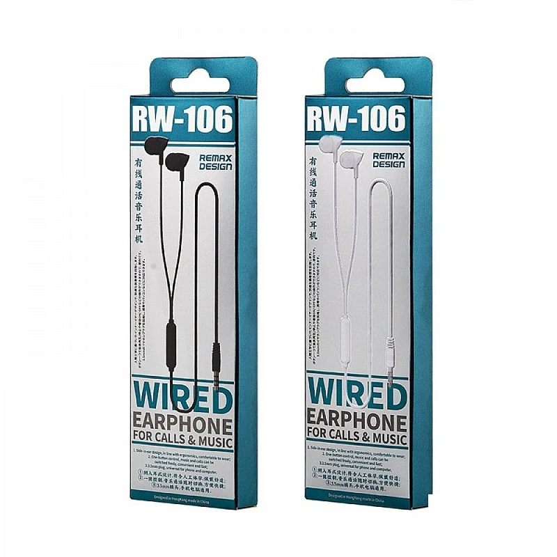 Remax RW-106 Ακουστικά με μικρόφωνο In-Ear Earphones Hands Free Μαύρο Remax RW-106 Ακουστικά με μικρόφωνο In-Ear Earphones Hands Free Μαύρο