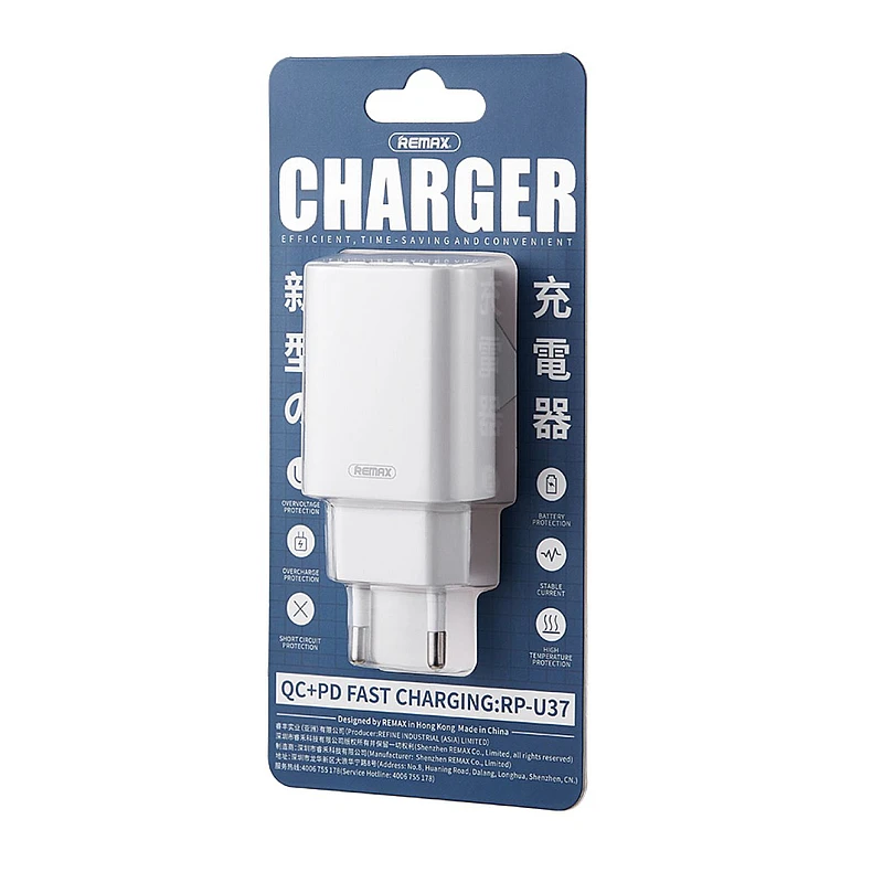 Remax RP-U37 Ταχυφορτιστής για smartphones 5V/3A με έξοδο 1XUSB και 1ΧType-C Λευκός Χωρίς Καλώδιο Remax RP-U37 Ταχυφορτιστής για smartphones 5V/3A με έξοδο 1XUSB και 1ΧType-C Λευκός Χωρίς Καλώδιο