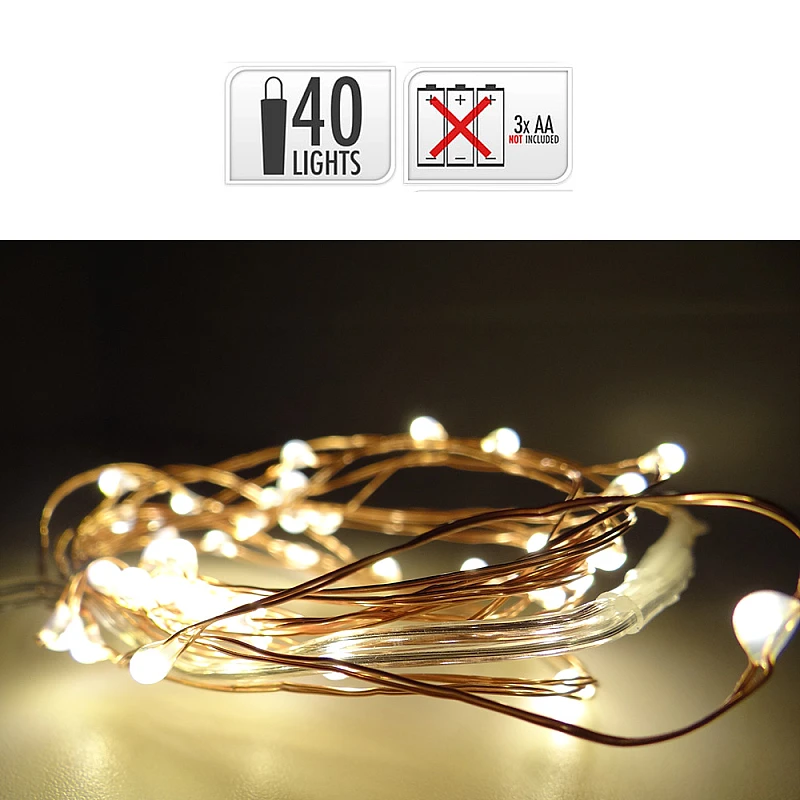 Χριστουγεννιάτικα λαμπάκια LED με 40 τεμ. Μπαταρίας σε Θερμό λευκό 71335 EDM Spain Χριστουγεννιάτικα λαμπάκια LED με 40 τεμ. Μπαταρίας σε Θερμό λευκό 71335 EDM Spain