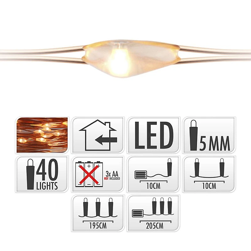 Χριστουγεννιάτικα λαμπάκια LED με 40 τεμ. Μπαταρίας σε Θερμό λευκό 71335 EDM Spain Χριστουγεννιάτικα λαμπάκια LED με 40 τεμ. Μπαταρίας σε Θερμό λευκό 71335 EDM Spain