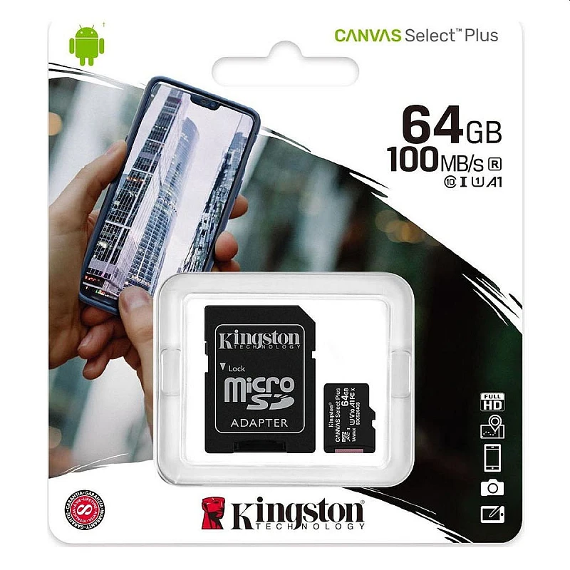 KINGSTON Κάρτα Μνήμης Micro SDXC 64GB Canvas Select Plus Class 10 U1 V10 + adapter KINGSTON Κάρτα Μνήμης Micro SDXC 64GB Canvas Select Plus Class 10 U1 V10 + adapter