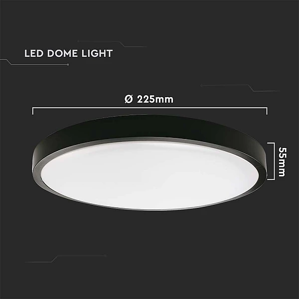 LED πλαφονιέρα 24W στρογγυλή ψυχρό λευκό 6500K IP44 Μαύρο 100lm/W 7638 V-TAC