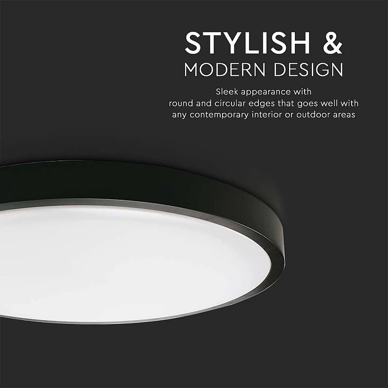 LED πλαφονιέρα 24W στρογγυλή ψυχρό λευκό 6500K IP44 Μαύρο 100lm/W 7638 V-TAC LED πλαφονιέρα 24W στρογγυλή ψυχρό λευκό 6500K IP44 Μαύρο 100lm/W 7638 V-TAC