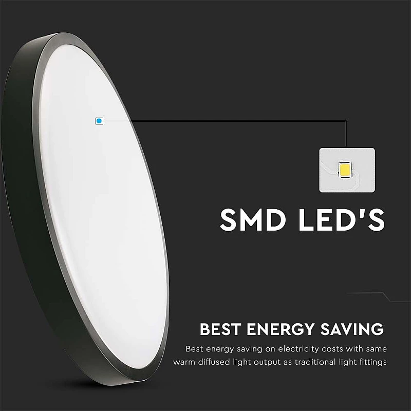 LED πλαφονιέρα 24W στρογγυλή ψυχρό λευκό 6500K IP44 Μαύρο 100lm/W 7638 V-TAC LED πλαφονιέρα 24W στρογγυλή ψυχρό λευκό 6500K IP44 Μαύρο 100lm/W 7638 V-TAC