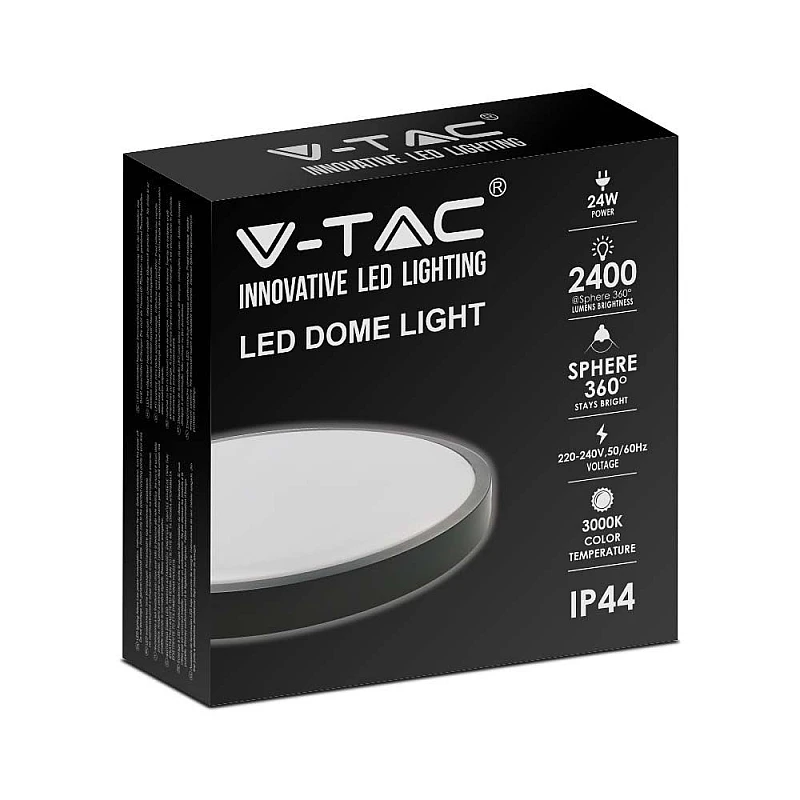 LED πλαφονιέρα 24W στρογγυλή ψυχρό λευκό 6500K IP44 Μαύρο 100lm/W 7638 V-TAC LED πλαφονιέρα 24W στρογγυλή ψυχρό λευκό 6500K IP44 Μαύρο 100lm/W 7638 V-TAC