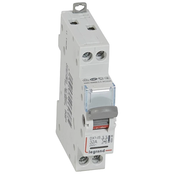 LEGRAND  Διακόπτης ράγας μονοφασικός διπολικός DX3 2P 32Α Με Λυχνία 406438