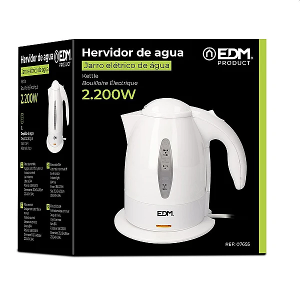 Ηλεκτρικός Βραστήρας Νερού 1lt 2200W Λευκό 07655 EDM Spain