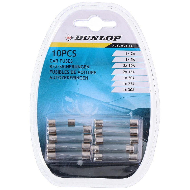 DUNLOP 06171 Σετ με 10 ασφάλειες αυτοκινήτου γυάλινες (Glass car fuses) DUNLOP 06171 Σετ με 10 ασφάλειες αυτοκινήτου γυάλινες (Glass car fuses)