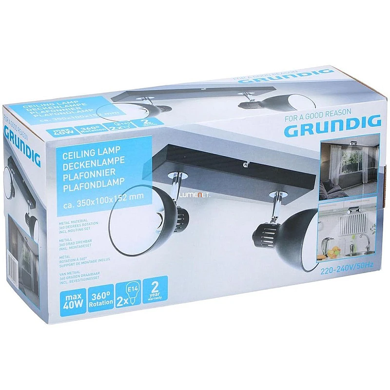 GRUNDIG 09957 Φωτιστικό Οροφής 2 x E14 μεταλλικό Μαύρο GRUNDIG 09957 Φωτιστικό Οροφής 2 x E14 μεταλλικό Μαύρο