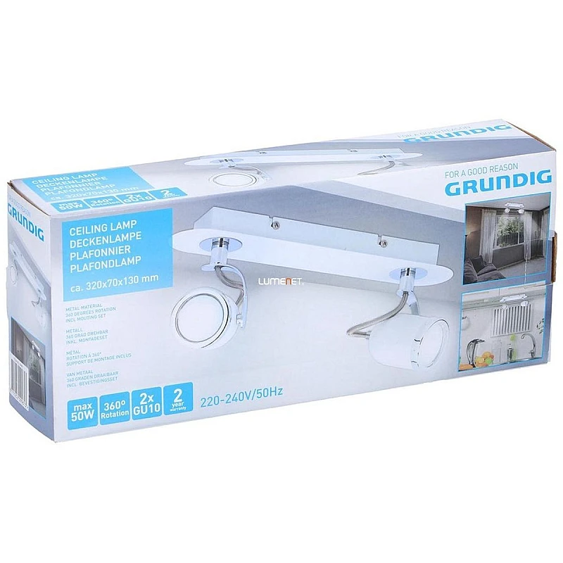 GRUNDIG 09961 Φωτιστικό Οροφής 2 xGU10 μεταλλικό Λευκό GRUNDIG 09961 Φωτιστικό Οροφής 2 xGU10 μεταλλικό Λευκό