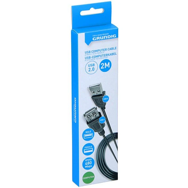 GRUNDIG 47240 Καλώδιο επέκτασης USB 2.0 Τύπου-Α σε αρσενικό USB 2.0  Τύπου-Α θηλυκό μαύρο 2m