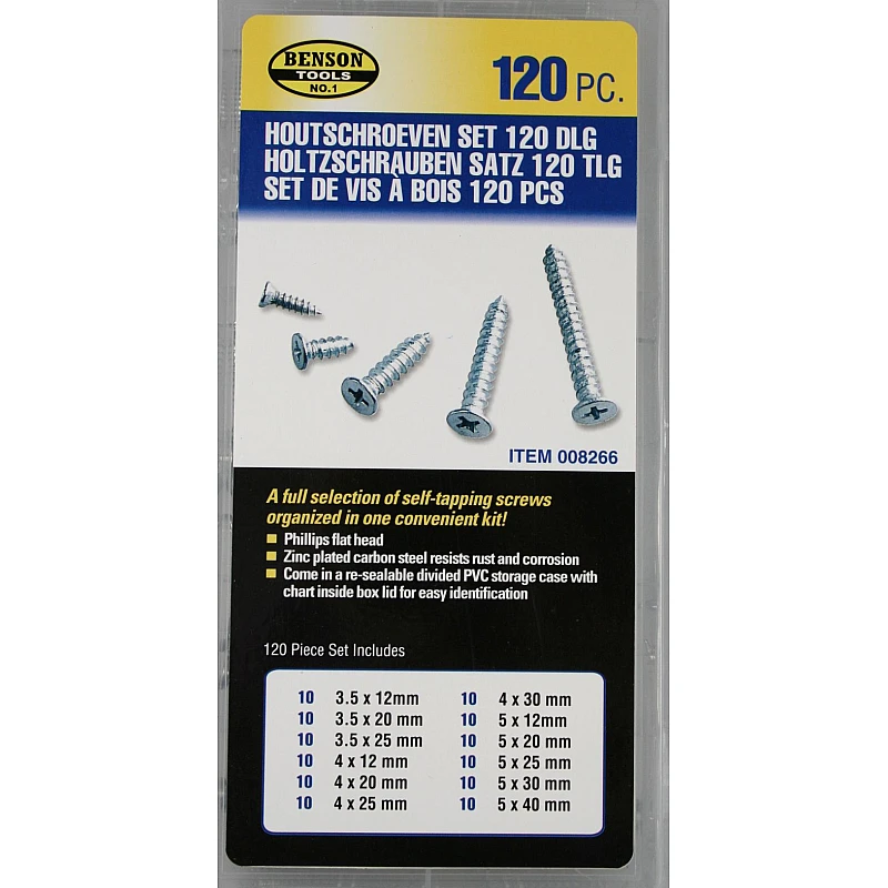 Σετ Βίδες ξύλου γαλβανισμένες 120 τεμ. 008266 BENSON Tools Σετ Βίδες ξύλου γαλβανισμένες 120 τεμ. 008266 BENSON Tools