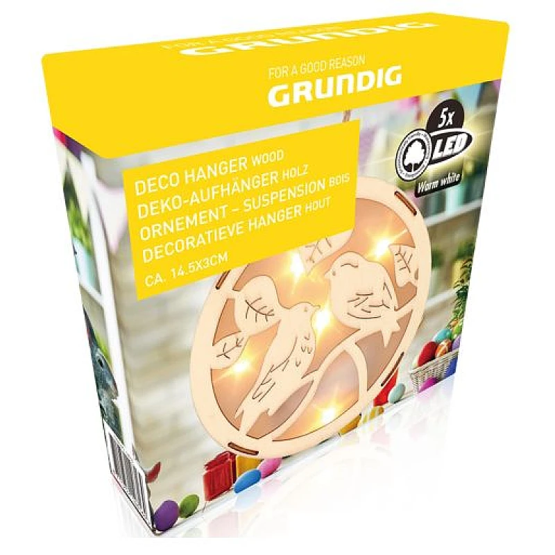 GRUNDIG 14616B Ξύλινο διακοσμητικό κρεμαστό μπαταρίας με πουλάκια 5 LED
