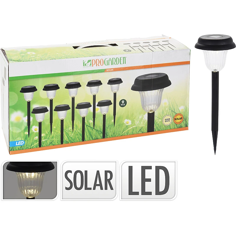 Σετ Ηλιακά φωτιστικά κήπου LED μαύρα 38cm 9 τεμάχια DT2100370 PRO GARDEN Σετ Ηλιακά φωτιστικά κήπου LED μαύρα 38cm 9 τεμάχια DT2100370 PRO GARDEN