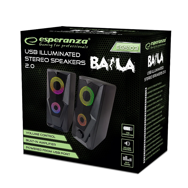 Esperanza Baila Gaming Ηχεία Υπολογιστή 2.0 με Ισχύ 6W με φωτισμό LED σε Μαύρο Χρώμα Esperanza Baila Gaming Ηχεία Υπολογιστή 2.0 με Ισχύ 6W με φωτισμό LED σε Μαύρο Χρώμα