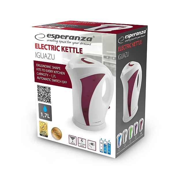 Ηλεκτρικός Βραστήρας Νερού 1.7lt 2200W Λευκό/Κόκκινο IGUAZU EKK018R Esperanza