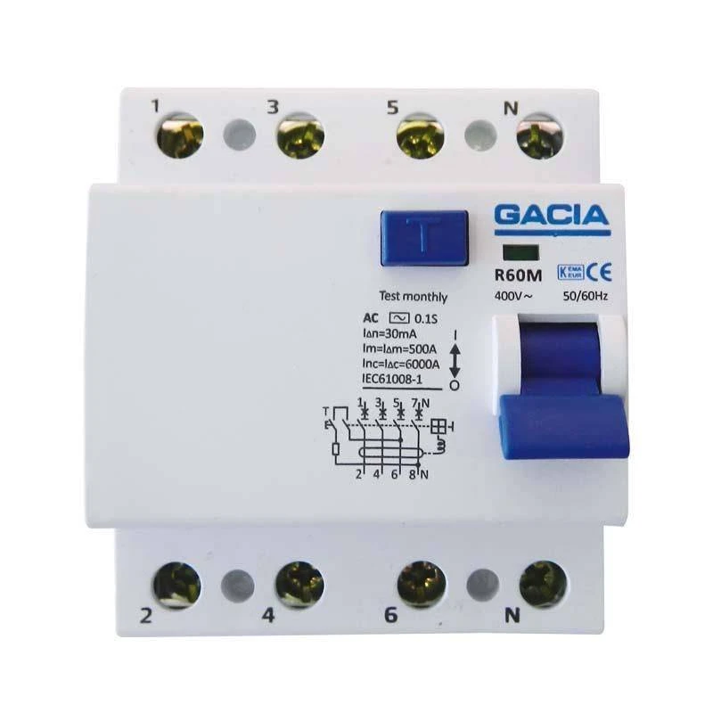 Ρελέ Διαφυγής Τριφασικό 4Ρ 63Α 30mA R60M GACIA 500-37003
