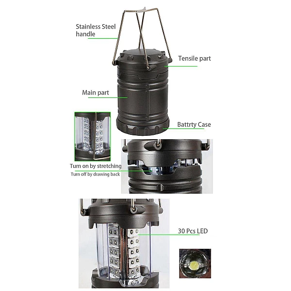 LED Φωτιστικό-Φανάρι Πτυσσόμενο Μπαταρίας με 30 leds SL1-23