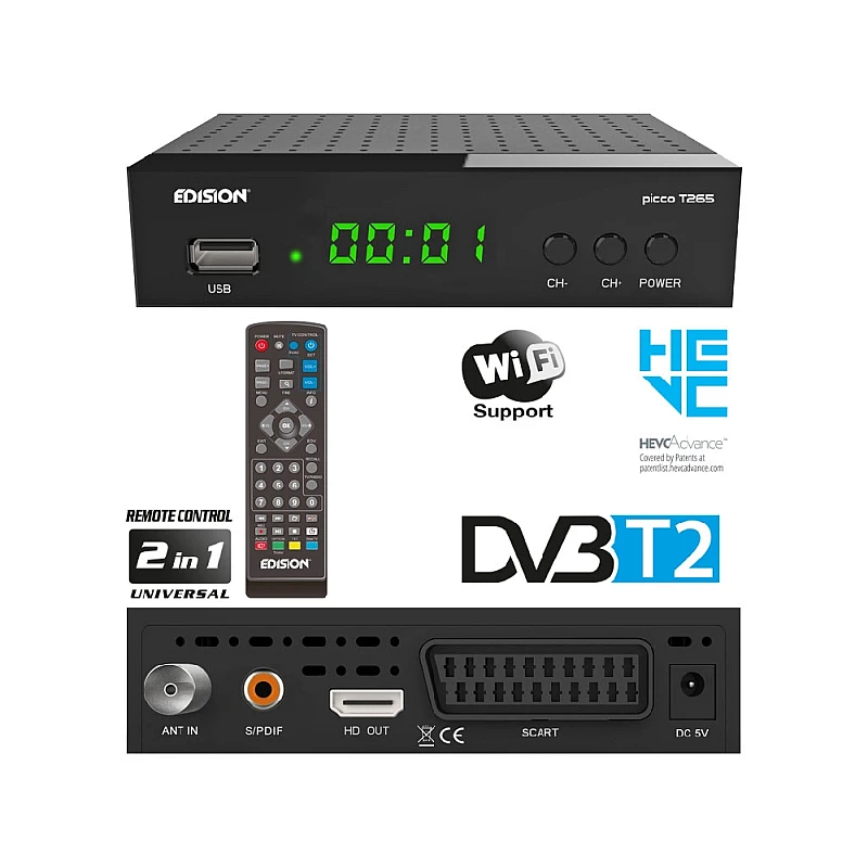 EDISION PICCO T265 plus Επίγειος ψηφιακός δέκτης H.265 HEVC, Full High Definition DVB-T2 EDISION PICCO T265 plus Επίγειος ψηφιακός δέκτης H.265 HEVC, Full High Definition DVB-T2