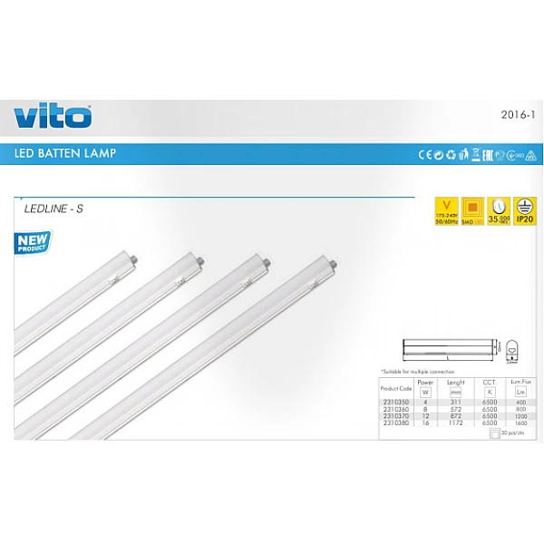 Φωτιστικό LED T5 4W 31cm Φυσικό λευκό 4000Κ Ledline-s VITO 2310351