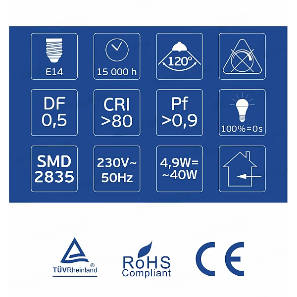 Λαμπτήρας Led E14 C37 4.9Watt Θερμό λευκό 3000K Κεράκι 94703000 OMU Lighting