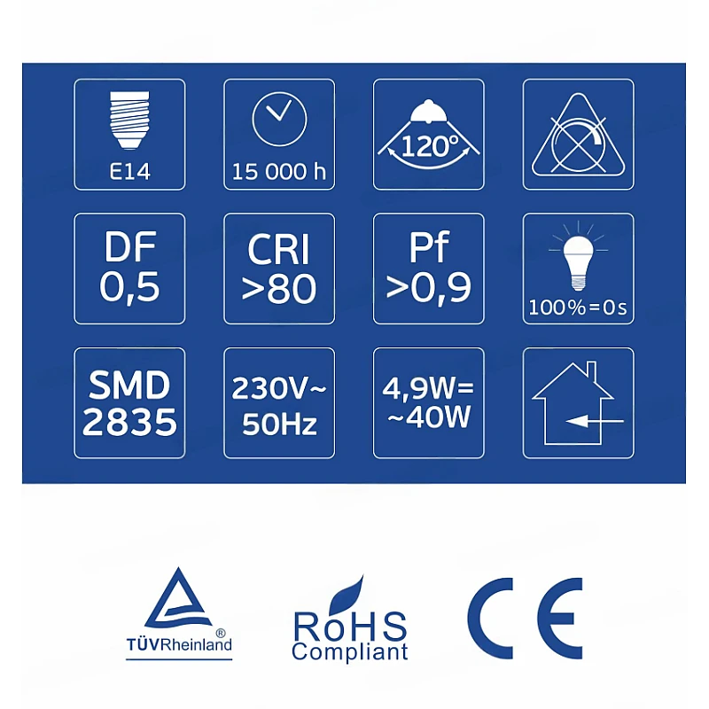 Λαμπτήρας Led E14 C37 4.9Watt Φυσικό λευκό 4000K Κεράκι 94704000 OMU Lighting Λαμπτήρας Led E14 C37 4.9Watt Φυσικό λευκό 4000K Κεράκι 94704000 OMU Lighting