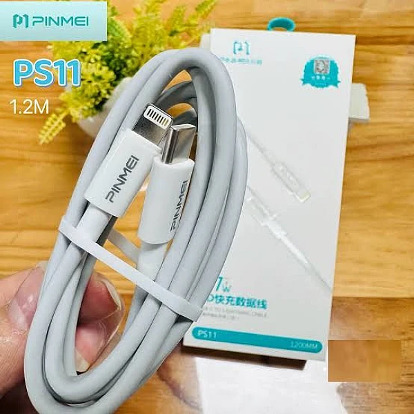 PINMEI PS11 Καλώδιο Γρήγορης Φόρτισης και Μεταφοράς Δεδομένων USB Type C σε Lightning 27W σε λευκό χρώμα