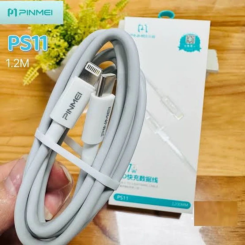 PINMEI PS11 Καλώδιο Γρήγορης Φόρτισης και Μεταφοράς Δεδομένων USB Type C σε Lightning 27W σε λευκό χρώμα