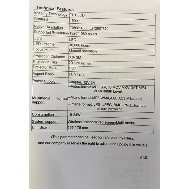 Προβολέας-Projector Led mini ενσύρματος και ασύρματος 1080P Q5 λευκός OEM
