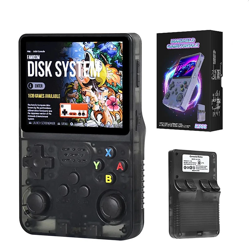 Ηλεκτρονική Ρετρό Κονσόλα R36S με οθόνη IPS 3,5 ίντσες σύστημα ArkOS Linux μαύρη