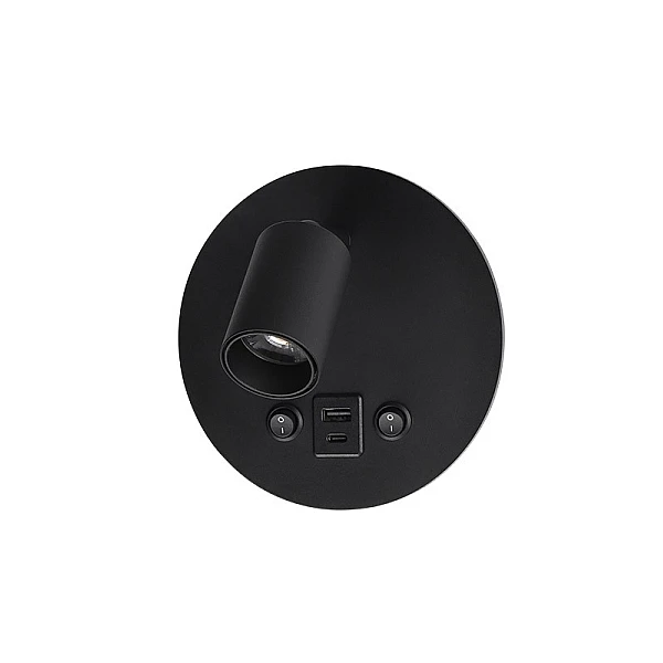 Απλίκα τοίχου Led 10W κρεβατιού - ανάγνωσης Μαύρο σώμα με TYPE-C+USB Θερμό Λευκό Φως 3000Κ FIUMICINO-C 2103240 VITO