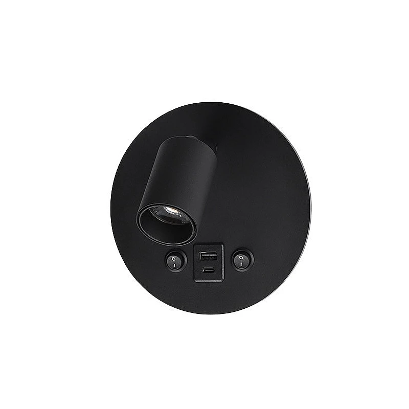 Απλίκα τοίχου Led 10W κρεβατιού - ανάγνωσης Μαύρο σώμα με TYPE-C+USB Θερμό Λευκό Φως 3000Κ FIUMICINO-C 2103240 VITO