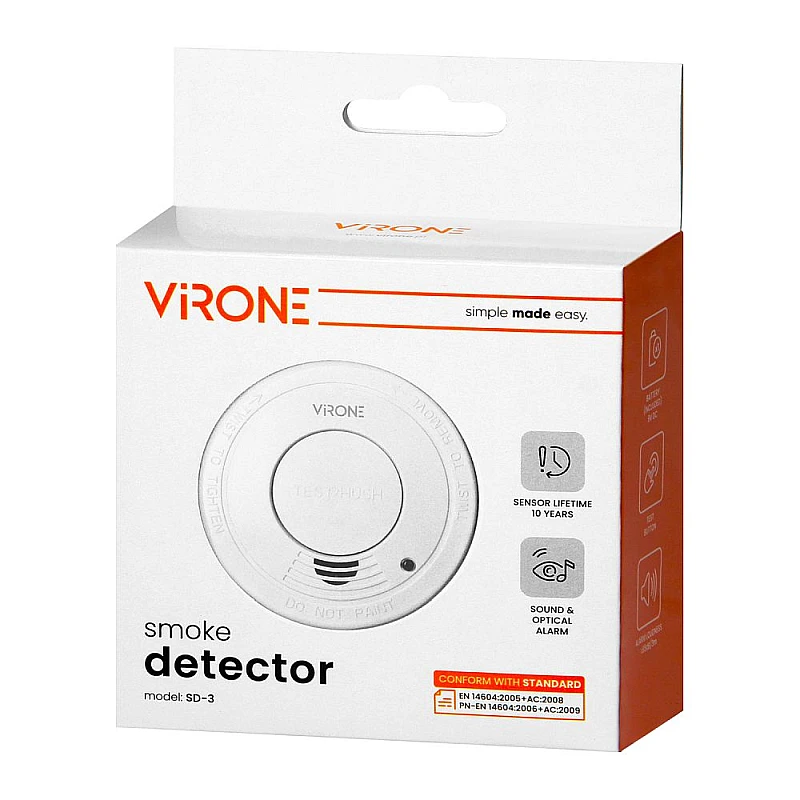 VIRONE Αυτόνομος Ανιχνευτής Καπνού Μπαταρίας 9V SD-3