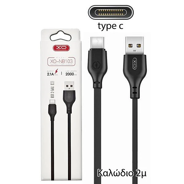 XO NB103 Καλώδιο Φόρτισης 2.1A USB to Type-C 2m Μαύρο 16.005.0071