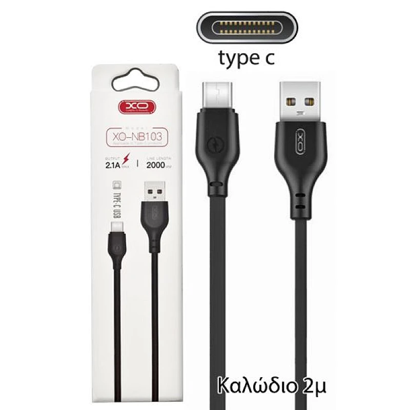 XO NB103 Καλώδιο Φόρτισης 2.1A USB to Type-C 2m Μαύρο 16.005.0071