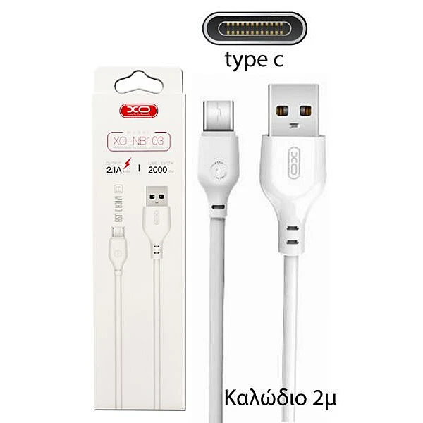 XO NB103 Καλώδιο Φόρτισης 2.1A USB to Type-C 2m Άσπρο 16.005.0072