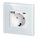  ORNO Πρίζα σούκο με 1 θύρα USB 3A και 1 θύρα Type C λευκή με εφέ γυαλιού OR-AE-13308(GS)/W