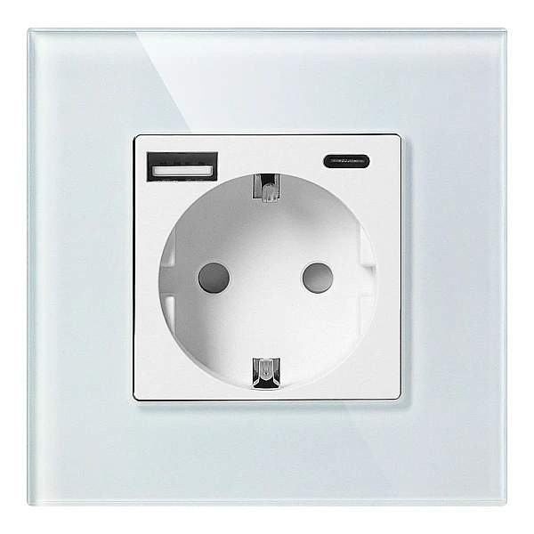  ORNO Πρίζα σούκο με 1 θύρα USB 3A και 1 θύρα Type C λευκή με εφέ γυαλιού OR-AE-13308(GS)/W