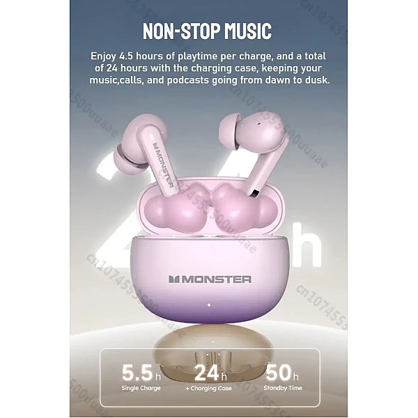 Monster Buds AURA FIT XT02 Handsfree Ακουστικά με Θήκη Φόρτισης Ροζ