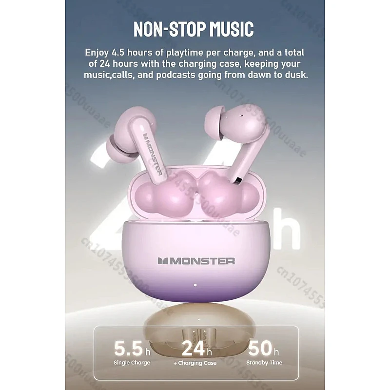 Monster Buds AURA FIT XT02 Handsfree Ακουστικά με Θήκη Φόρτισης Ροζ