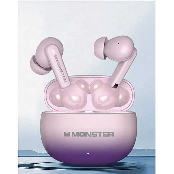 Monster Buds AURA FIT XT02 Handsfree Ακουστικά με Θήκη Φόρτισης Ροζ